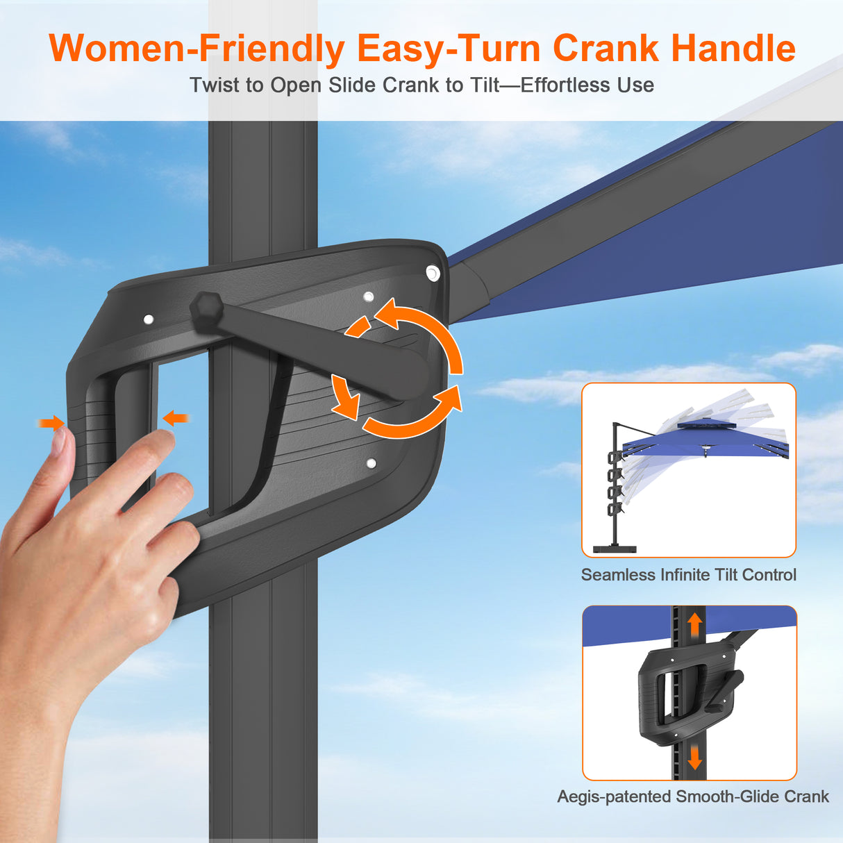 Patioslife Aegis Pro Cantilever Umbrella with LED Lights, Reinforced & Powder-Coated Aluminium Ribs and Pole — Perfect for Garden & Patio