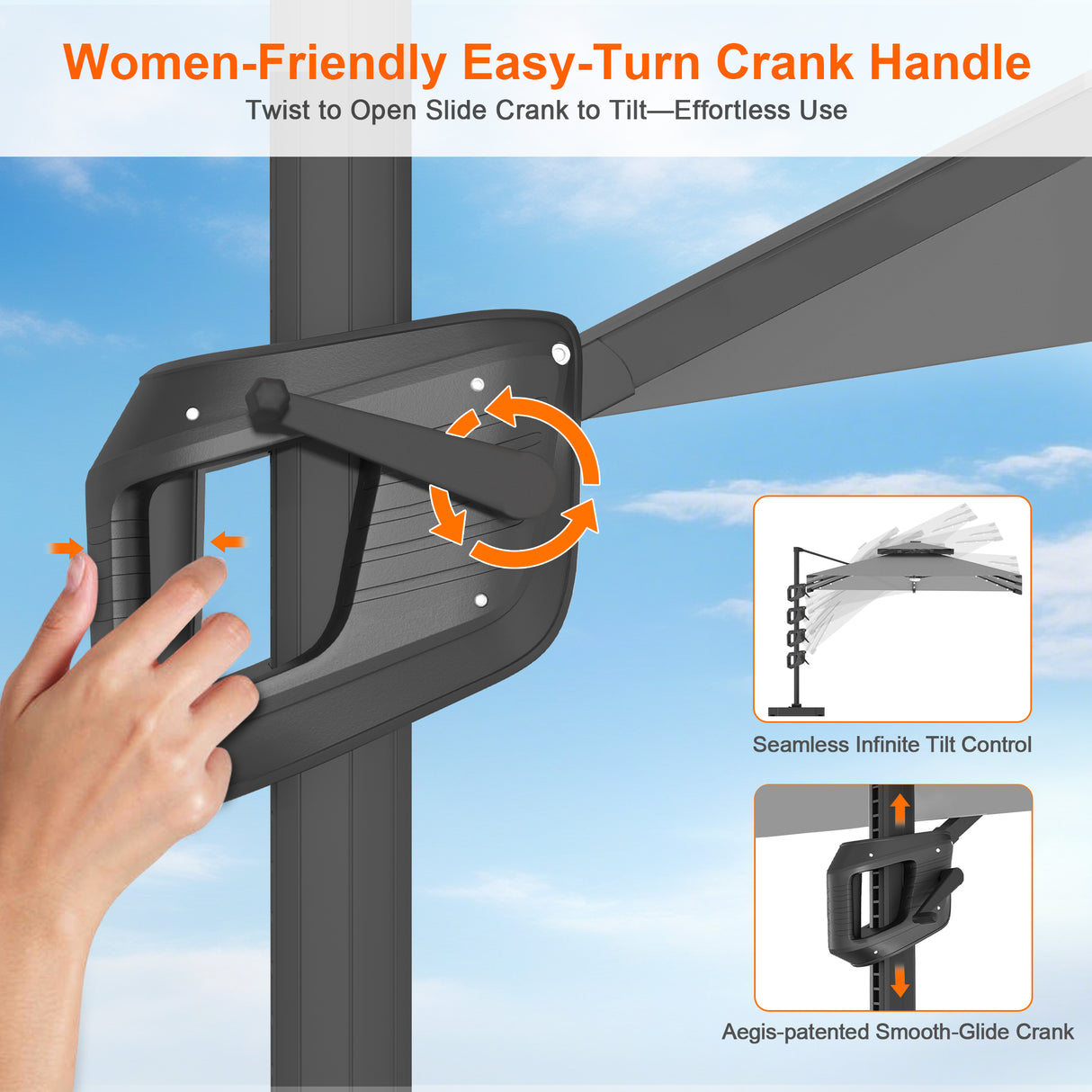 Patioslife Aegis Pro Cantilever Umbrella with LED Lights, Reinforced & Powder-Coated Aluminium Ribs and Pole — Perfect for Garden & Patio