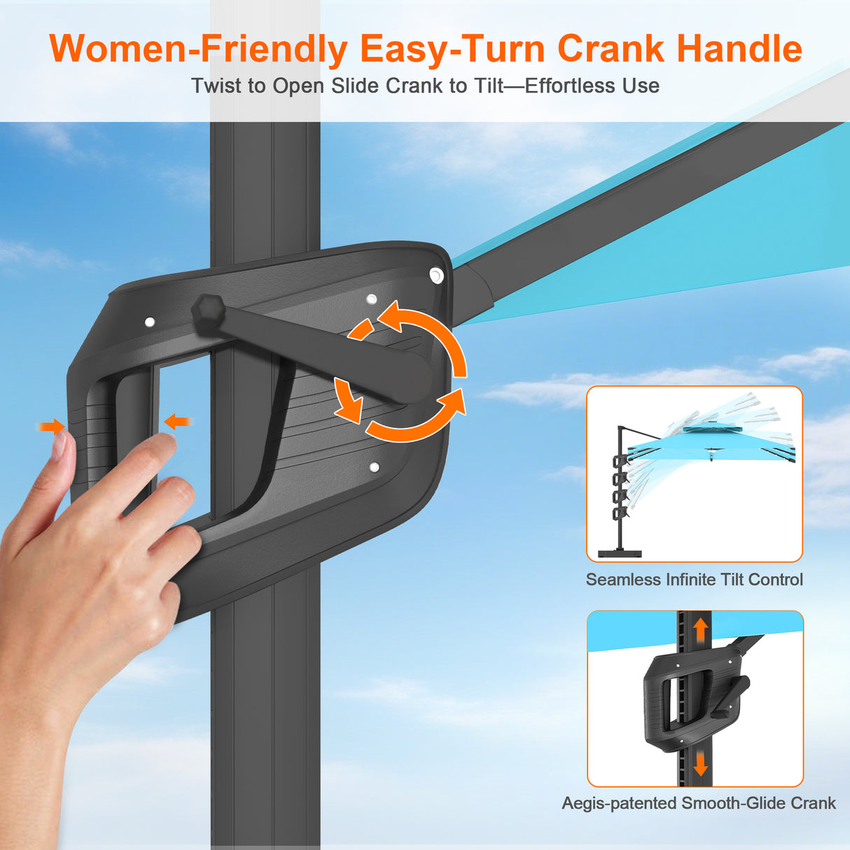 Patioslife Aegis Pro Cantilever Umbrella with LED Lights, Reinforced & Powder-Coated Aluminium Ribs and Pole — Perfect for Garden & Patio