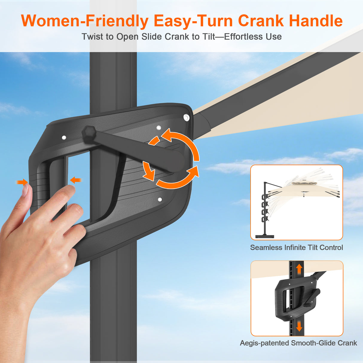 Patioslife Aegis Pro Cantilever Umbrella with LED Lights, Reinforced & Powder-Coated Aluminium Ribs and Pole — Perfect for Garden & Patio