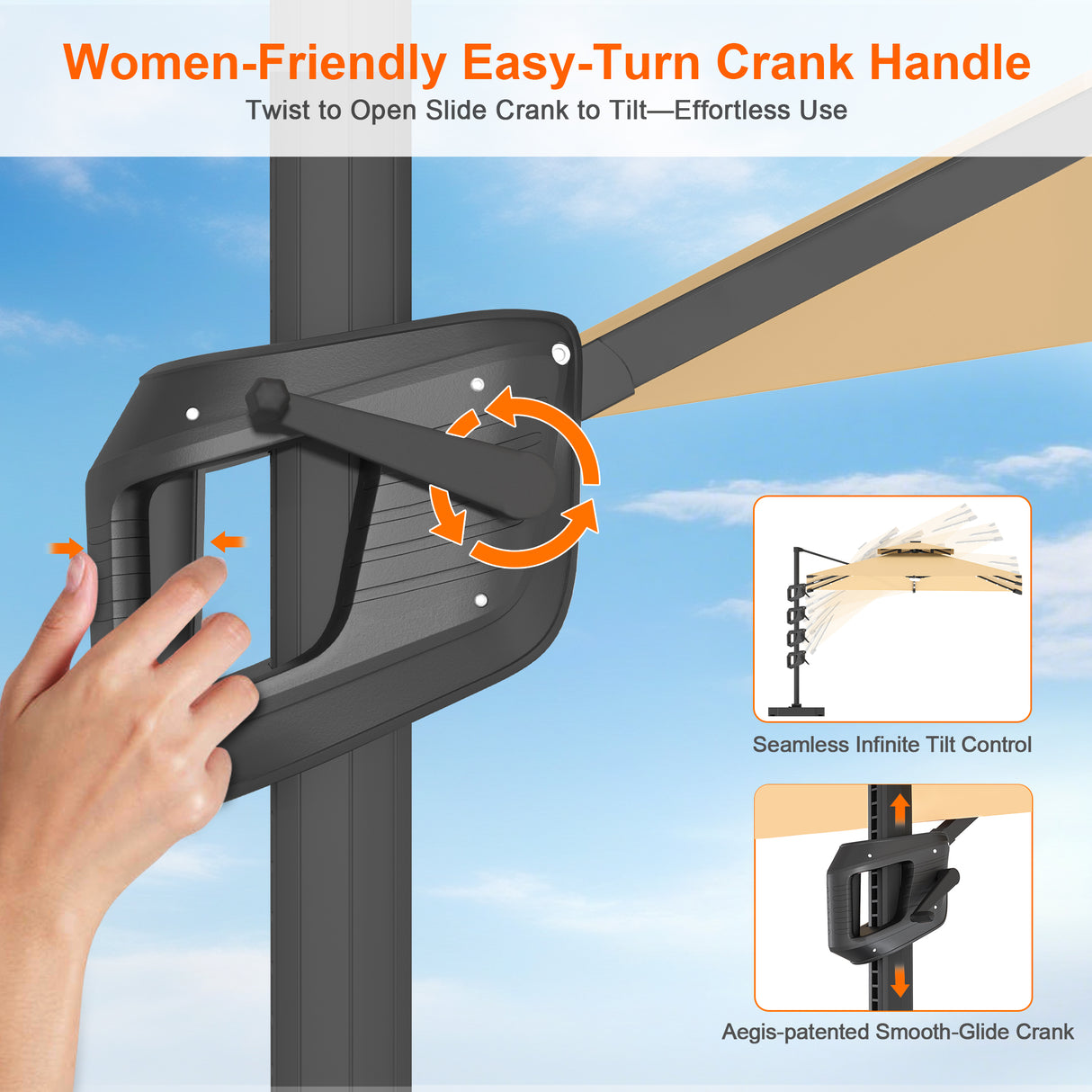 Patioslife Aegis Pro Cantilever Umbrella with LED Lights, Reinforced & Powder-Coated Aluminium Ribs and Pole — Perfect for Garden & Patio