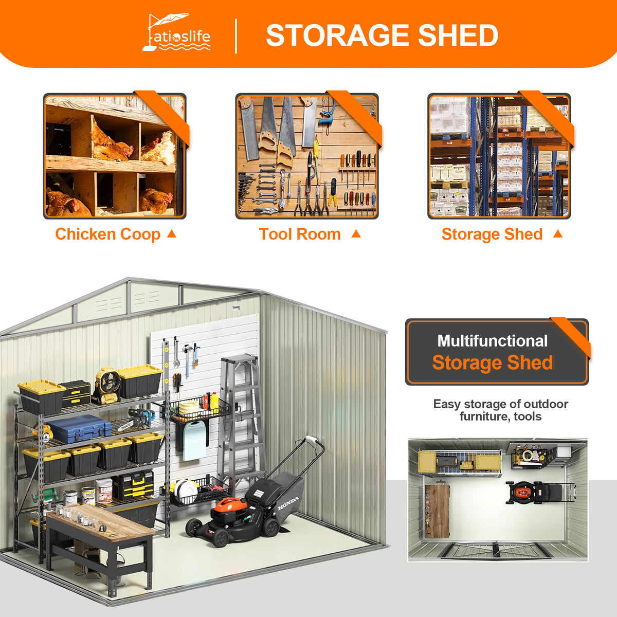 Patioslife YardVault Pro Galvanised Steel Metal Garden Shed with Window, Rust-Resistant Outdoor Tool Shed