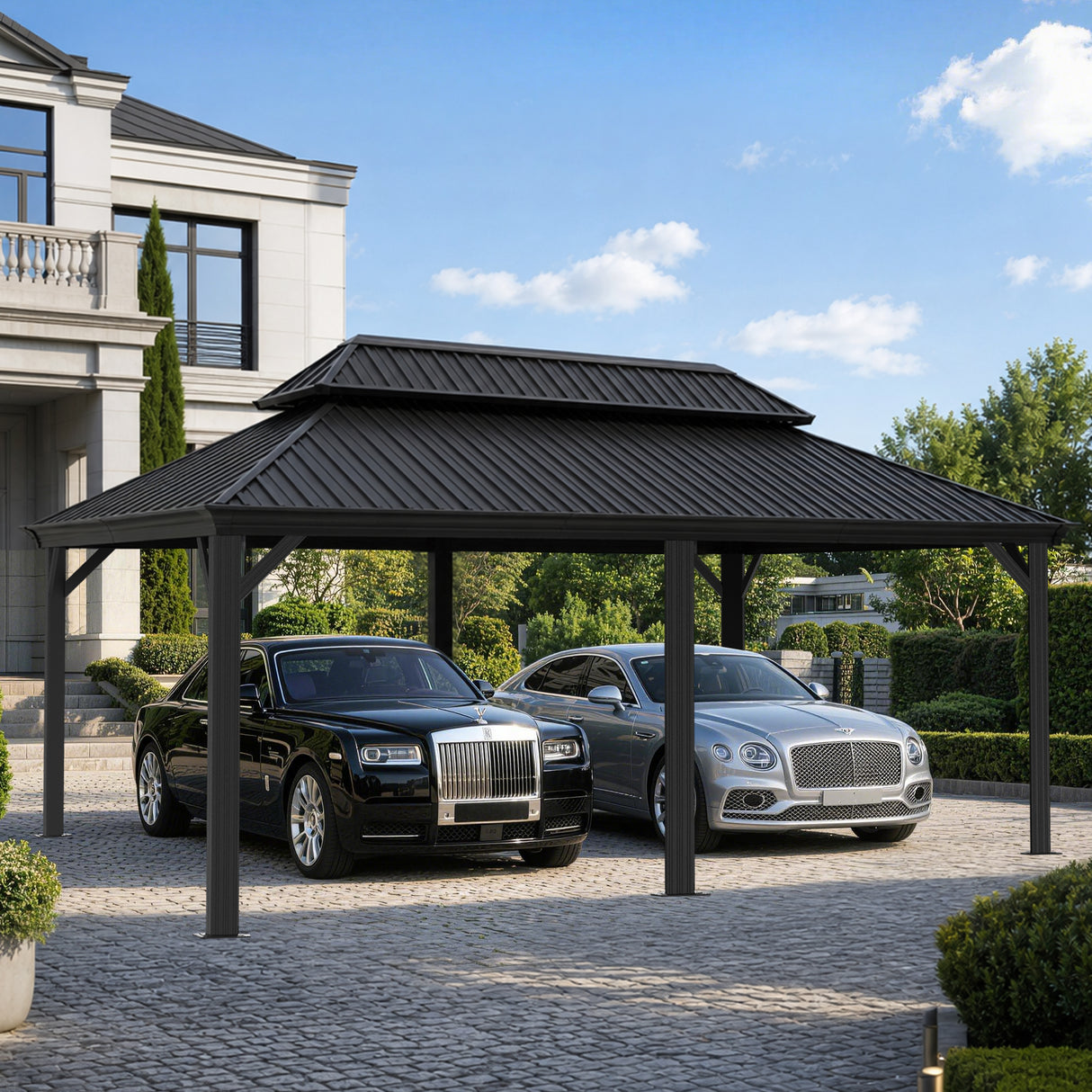 Patioslife All-Weather Aluminum Carport – Steel Roof Canopy for Cars, Motorcycles, RVs & Boats