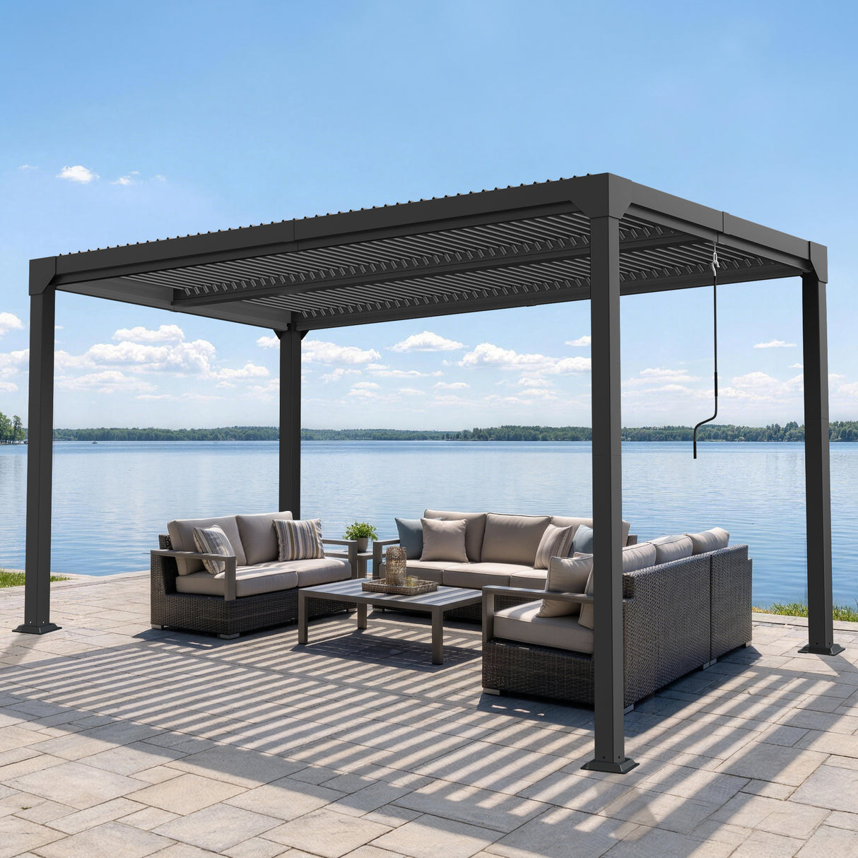 Patioslife Atlantic Premium Louvered Pergola with Adjustable Roof Panels, Integrated Gutter System & Freestanding All-Weather Outdoor Shelter for Patio, Deck & Poolside