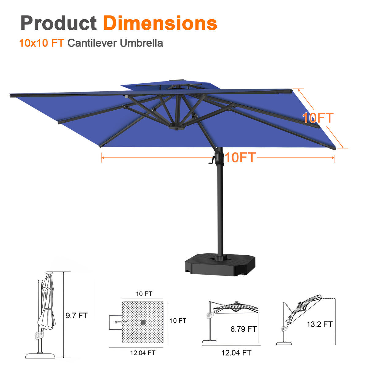 Patioslife Aegis Pro Cantilever Umbrella, Reinforced & Powder-Coated Aluminium Ribs and Pole for Garden & Patio