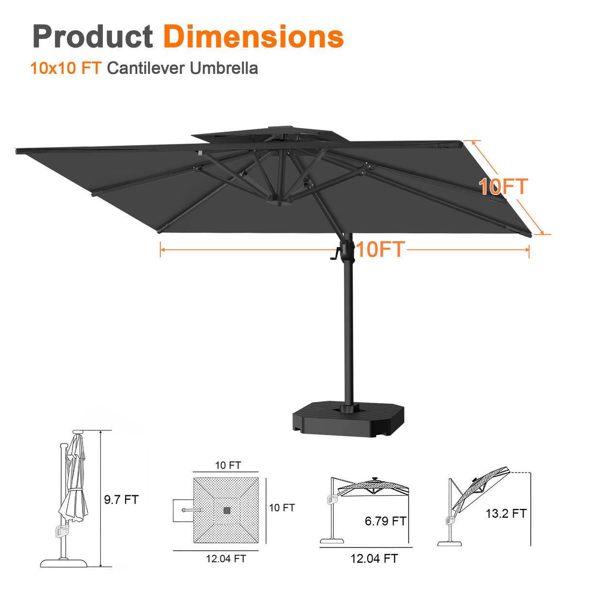 Patioslife Aegis Pro Cantilever Umbrella, Reinforced & Powder-Coated Aluminium Ribs and Pole for Garden & Patio