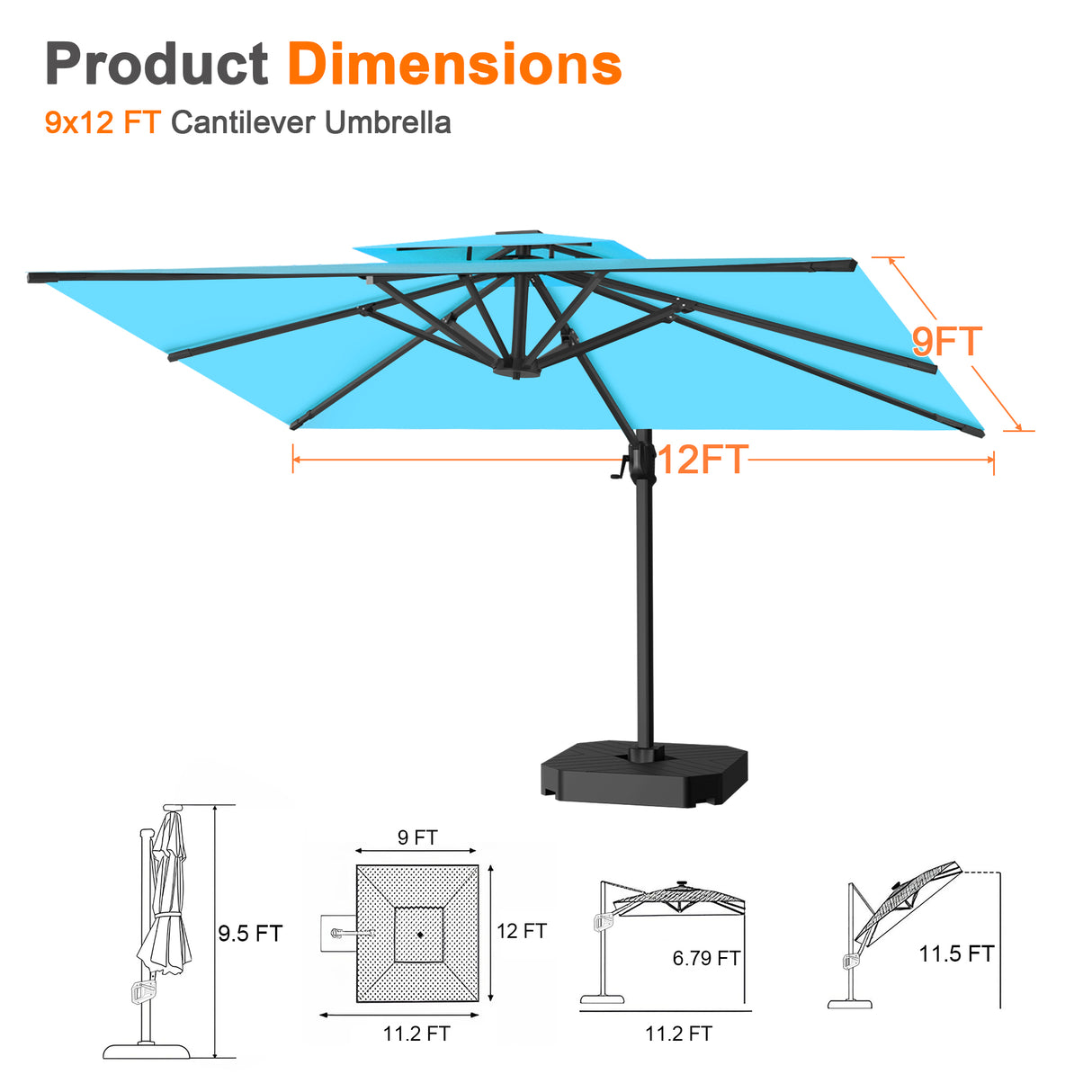 Patioslife Aegis Pro Cantilever Umbrella, Reinforced & Powder-Coated Aluminium Ribs and Pole for Garden & Patio