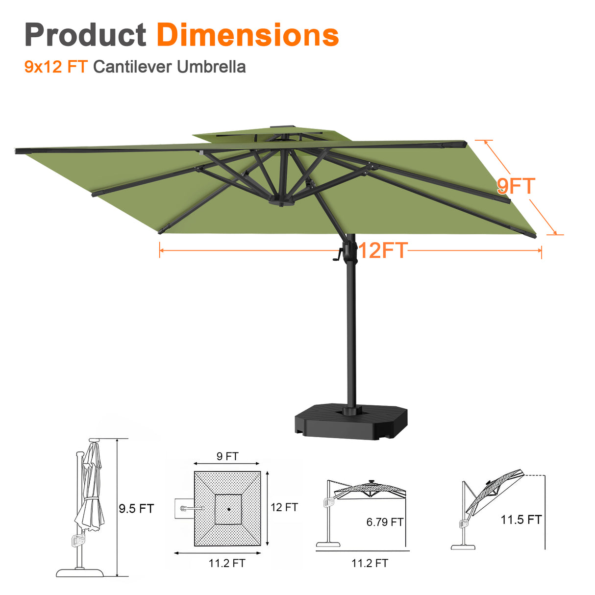 Patioslife Aegis Pro Cantilever Umbrella, Reinforced & Powder-Coated Aluminium Ribs and Pole for Garden & Patio
