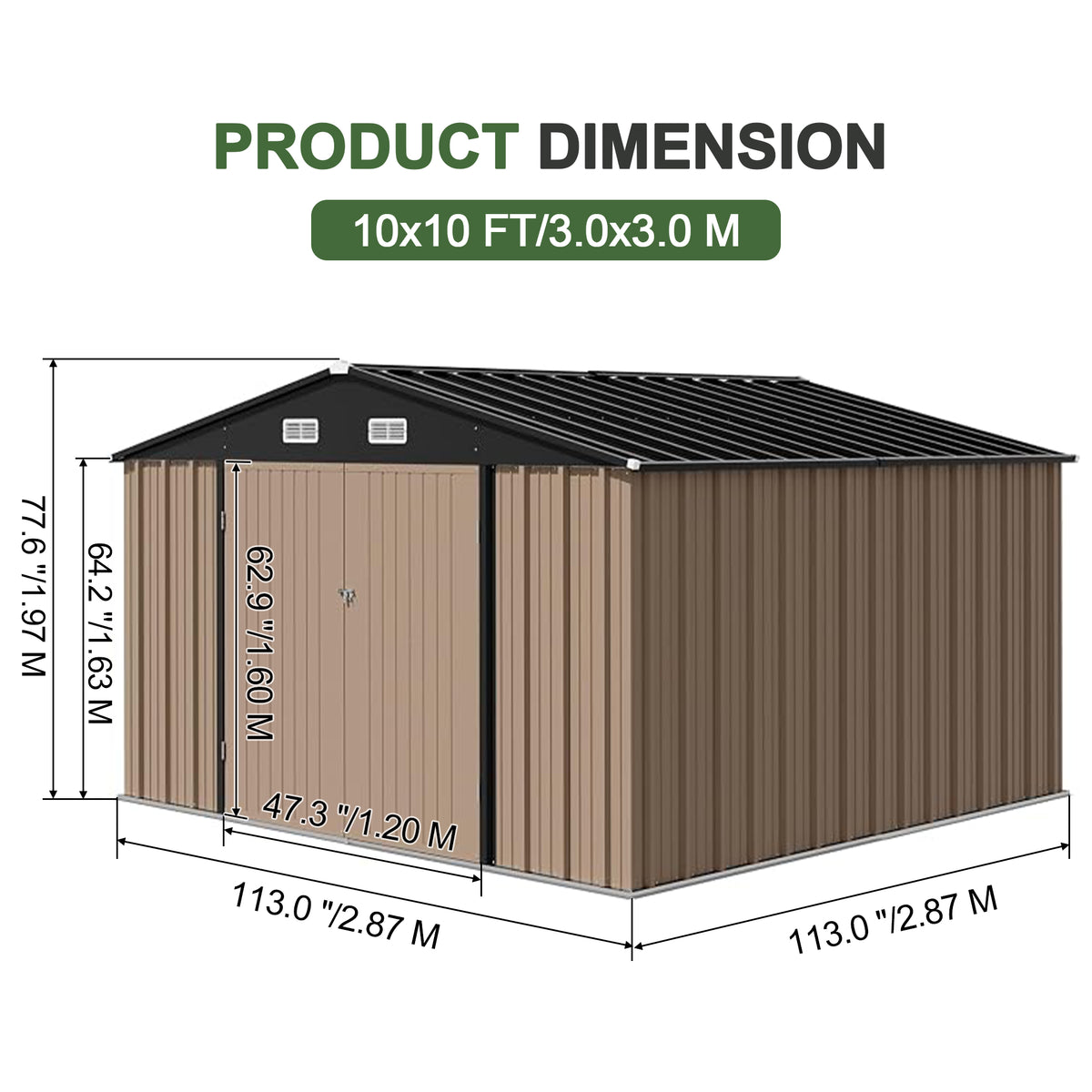 Patioslife Galvanized Steel Garden Shed, Outdoor Storage Shed with Gable Roof, Backyard Tool Shed for Lawn Equipment, Bikes & Gardening Tools