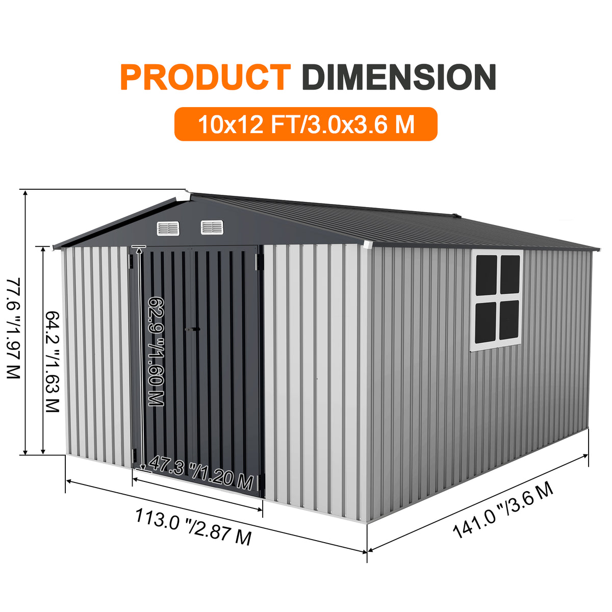 Patioslife YardVault Pro Galvanised Steel Metal Garden Shed with Window, Rust-Resistant Outdoor Tool Shed