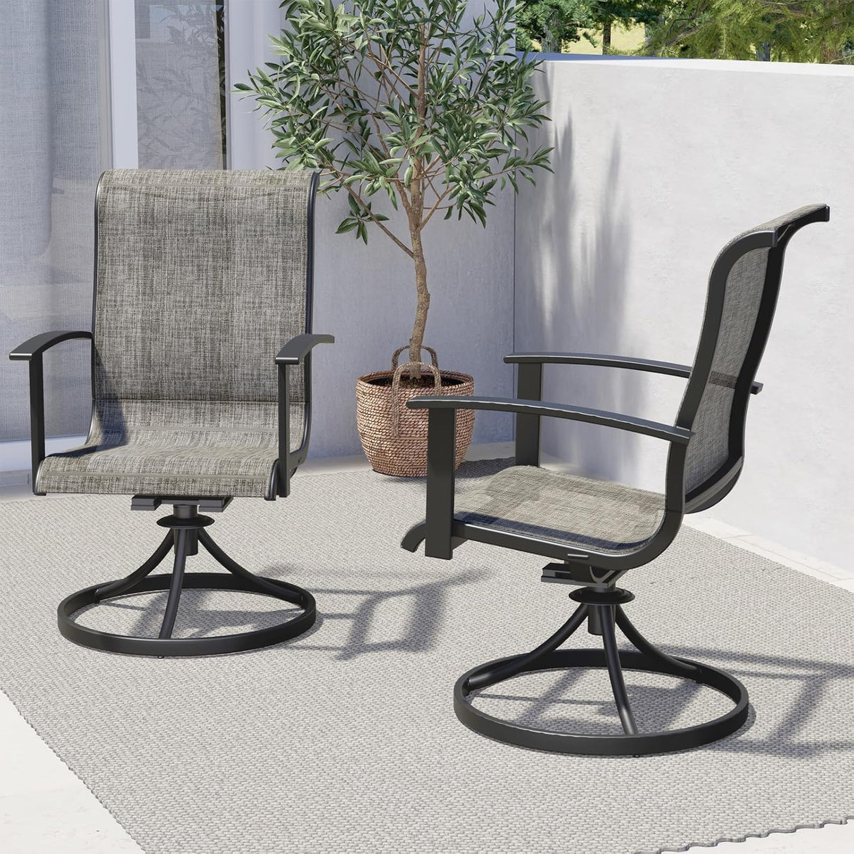 Outdoor Swivel Rocking Patio Dining Chairs Set of 2 – Textilene Patio Rockers with Sturdy Metal Frame for Garden, Deck, or Backyard