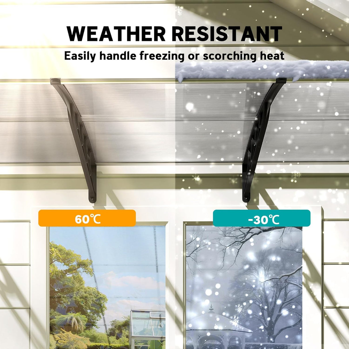 Patioslife Window & Door Awning Canopy – Clear Polycarbonate Outdoor Cover for Patio, Sun, Rain & Snow Protection
