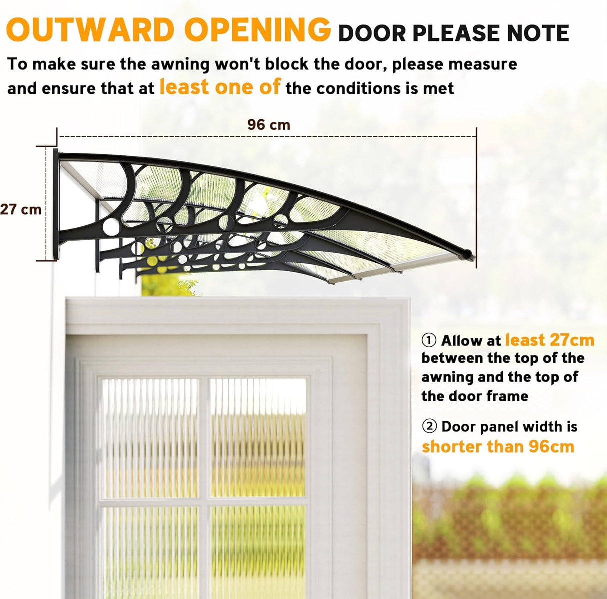 Patioslife Window & Door Awning Canopy – Clear Polycarbonate Outdoor Cover for Patio, Sun, Rain & Snow Protection