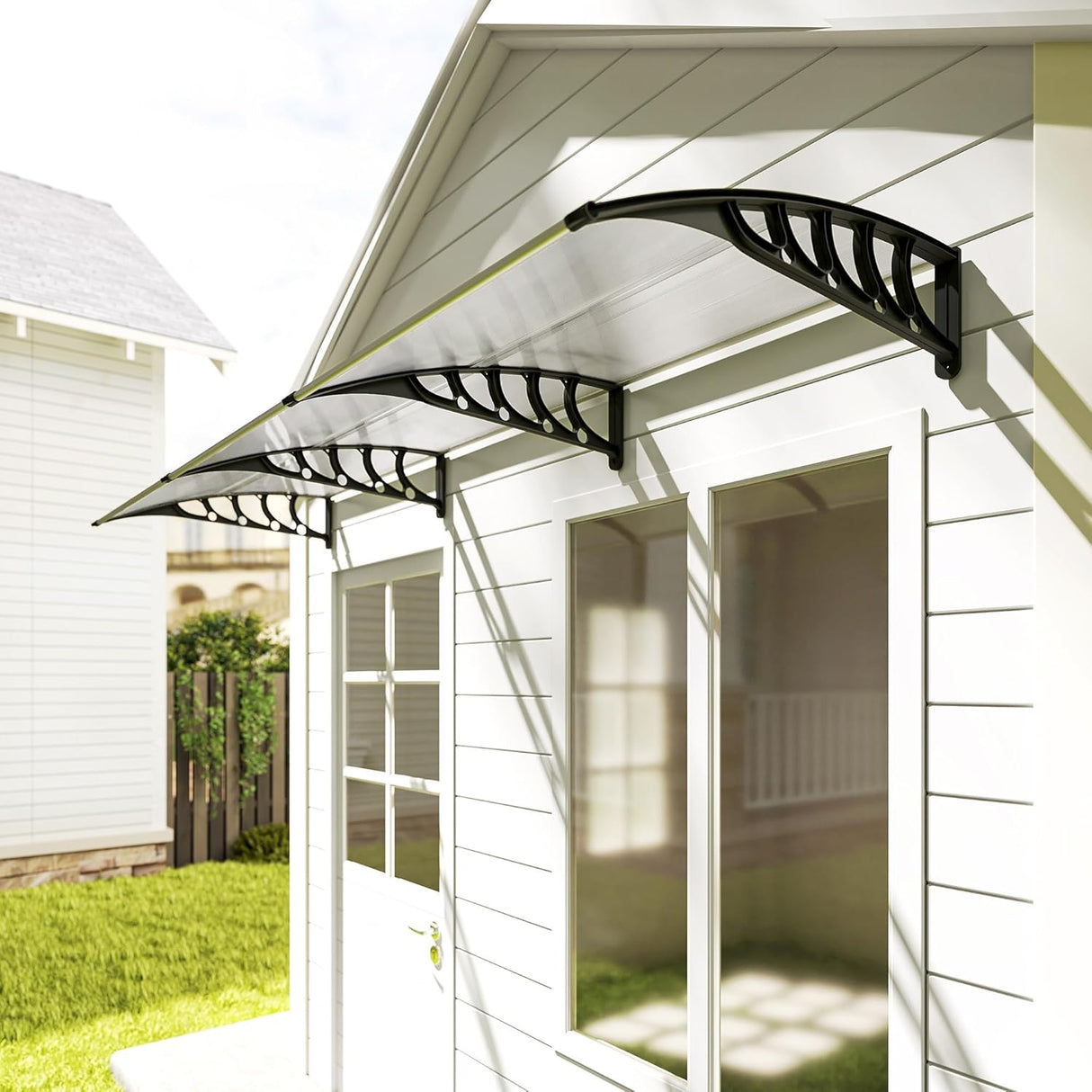 Patioslife Window & Door Awning Canopy – Clear Polycarbonate Outdoor Cover for Patio, Sun, Rain & Snow Protection