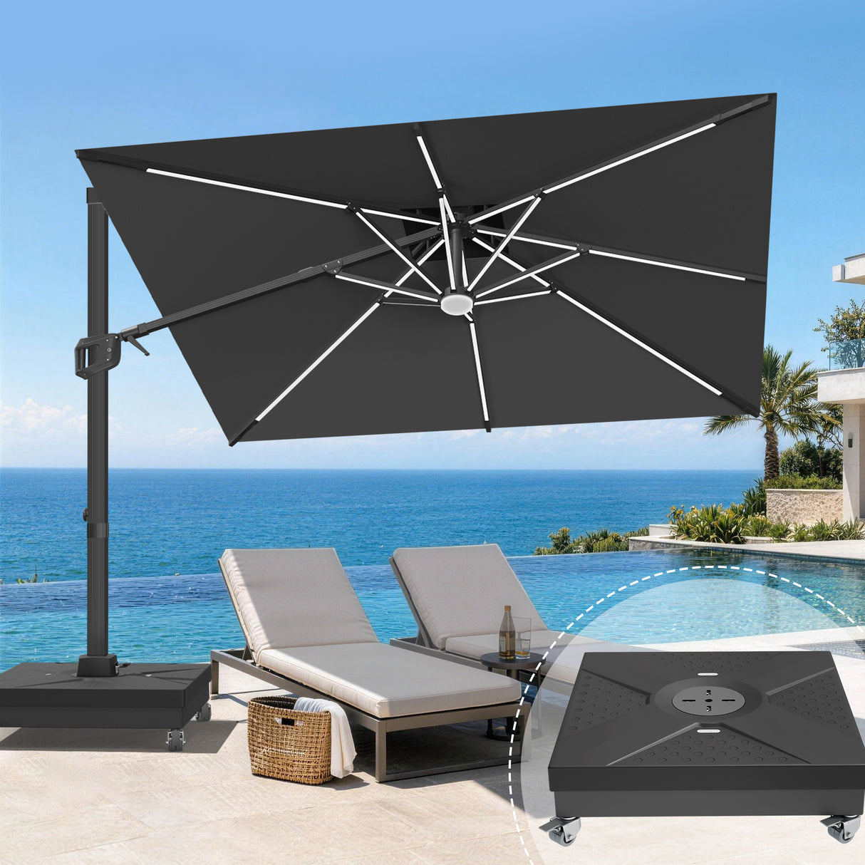 Patioslife Aegis Signature Rotating Cantilever Patio Umbrella with Adjustable Tilt | Large Outdoor Shade Umbrella for Garden, Deck & Poolside, Includes Free Premium Cover
