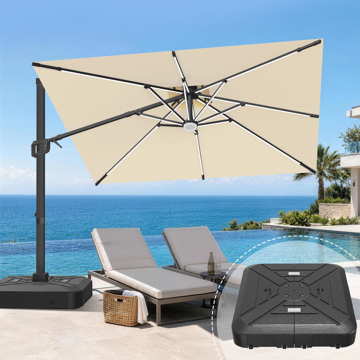 Patioslife Aegis Signature Rotating Cantilever Patio Umbrella with Adjustable Tilt | Large Outdoor Shade Umbrella for Garden, Deck & Poolside, Includes Free Premium Cover