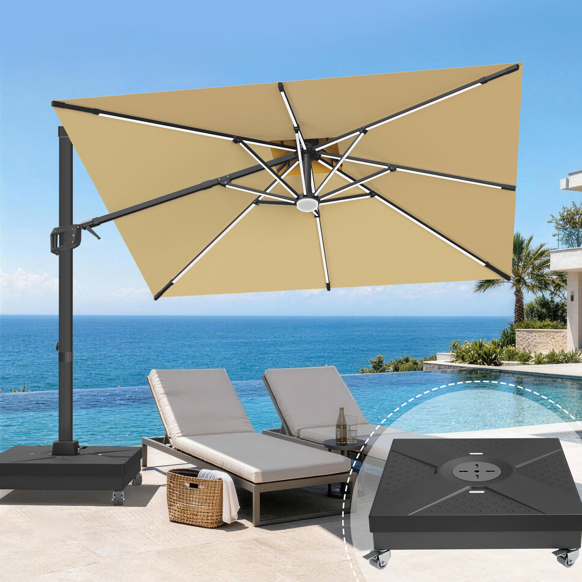 Patioslife Aegis Signature Rotating Cantilever Patio Umbrella with Adjustable Tilt | Large Outdoor Shade Umbrella for Garden, Deck & Poolside, Includes Free Premium Cover