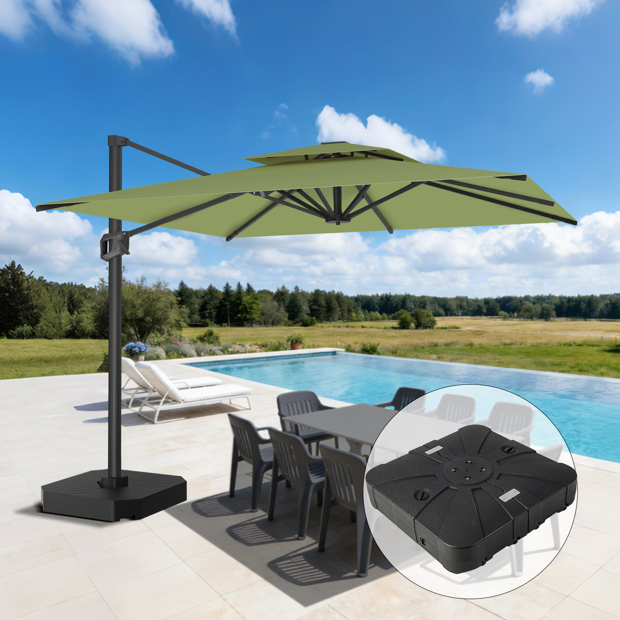 Patioslife Aegis Pro Cantilever Umbrella, Reinforced & Powder-Coated Aluminium Ribs and Pole for Garden & Patio