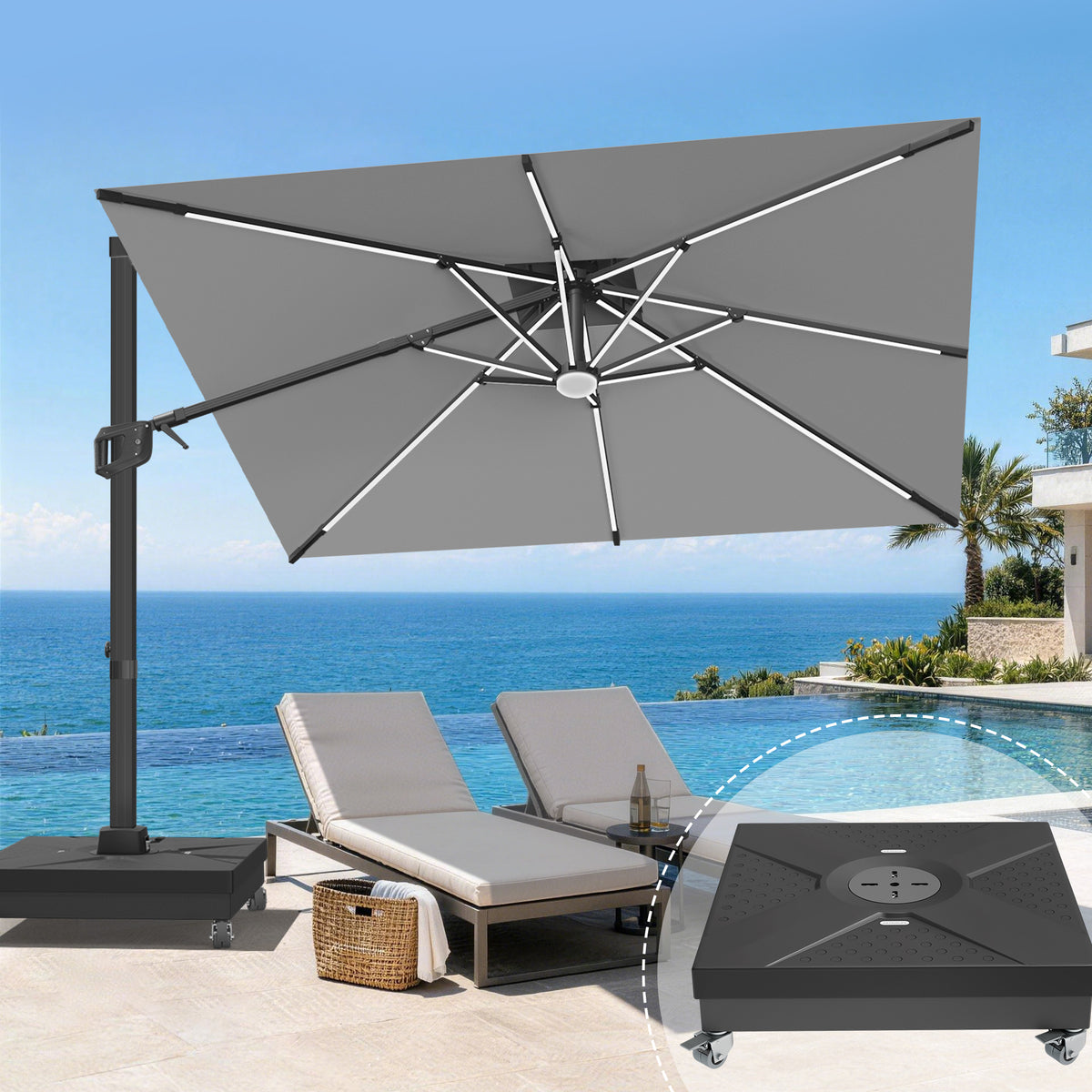 Patioslife Aegis Signature Rotating Cantilever Patio Umbrella with Adjustable Tilt | Large Outdoor Shade Umbrella for Garden, Deck & Poolside, Includes Free Premium Cover