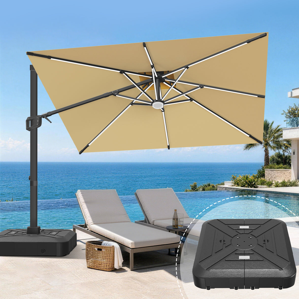 Patioslife Aegis Signature Rotating Cantilever Patio Umbrella with Adjustable Tilt | Large Outdoor Shade Umbrella for Garden, Deck & Poolside, Includes Free Premium Cover