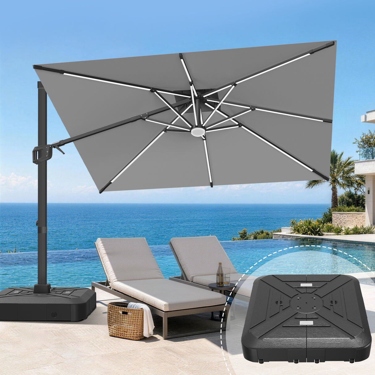Patioslife Aegis Signature Rotating Cantilever Patio Umbrella with Adjustable Tilt | Large Outdoor Shade Umbrella for Garden, Deck & Poolside, Includes Free Premium Cover
