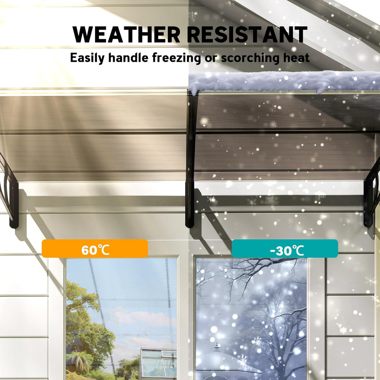 Patioslife Window & Door Awning Canopy – Clear Polycarbonate Outdoor Cover for Patio, Sun, Rain & Snow Protection