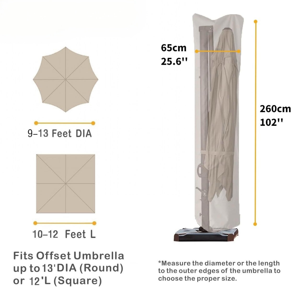 Water-Resistant Patio Umbrella Cover for 9ft-13ft Offset & Cantilever Umbrellas with Zipper & Rod – Durable Outdoor Protection for Curved and Straight Pole Parasols