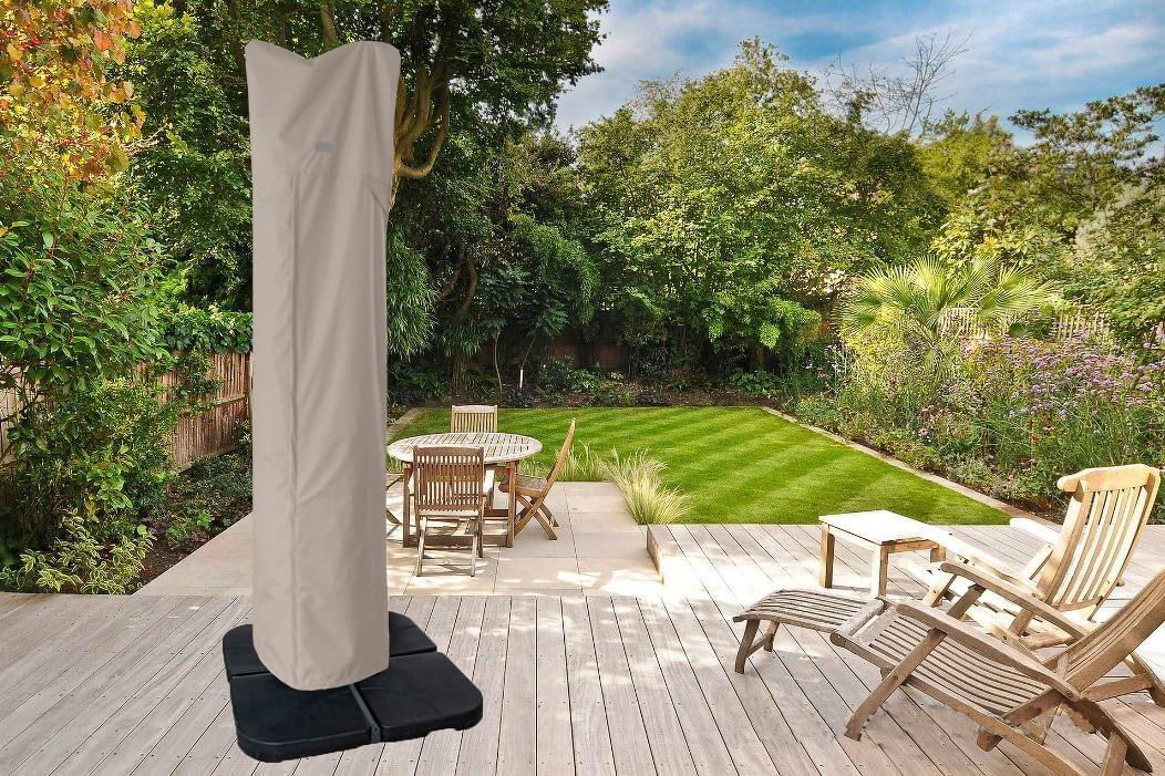 Water-Resistant Patio Umbrella Cover for 9ft-13ft Offset & Cantilever Umbrellas with Zipper & Rod – Durable Outdoor Protection for Curved and Straight Pole Parasols