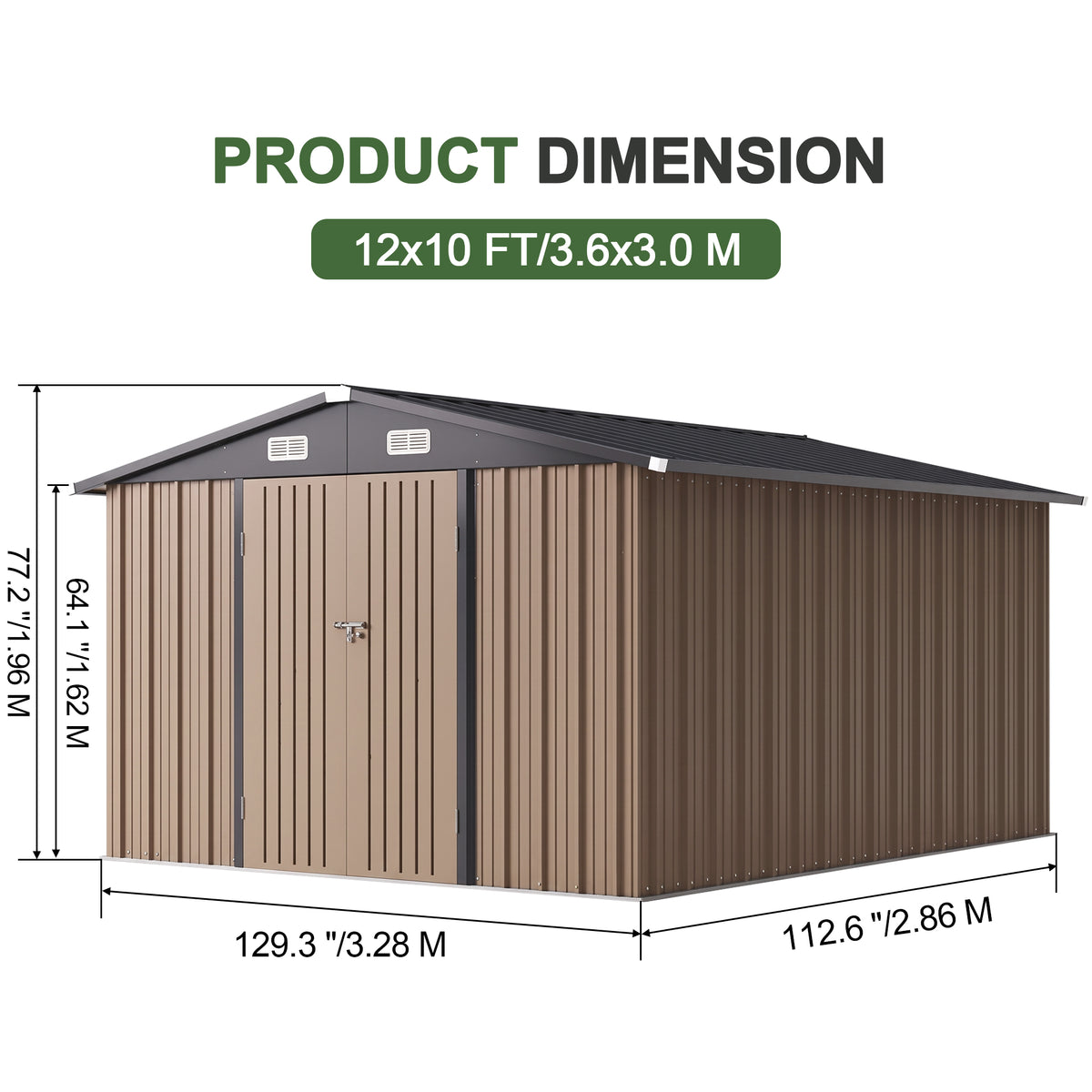 Patioslife Galvanized Steel Garden Shed, Outdoor Storage Shed with Gable Roof, Backyard Tool Shed for Lawn Equipment, Bikes & Gardening Tools