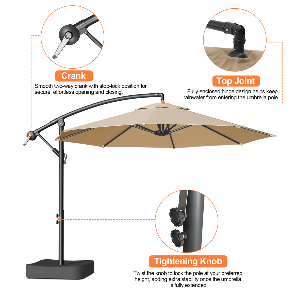 Patioslife Heavy Duty 10FT Cantilever Umbrella with Base – Premium Outdoor Shade for Patio, Backyard & Deck Living