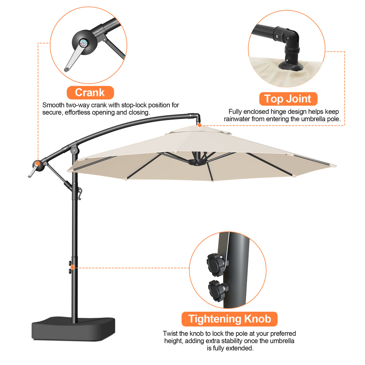 Patioslife Heavy Duty 10FT Cantilever Umbrella with Base – Premium Outdoor Shade for Patio, Backyard & Deck Living