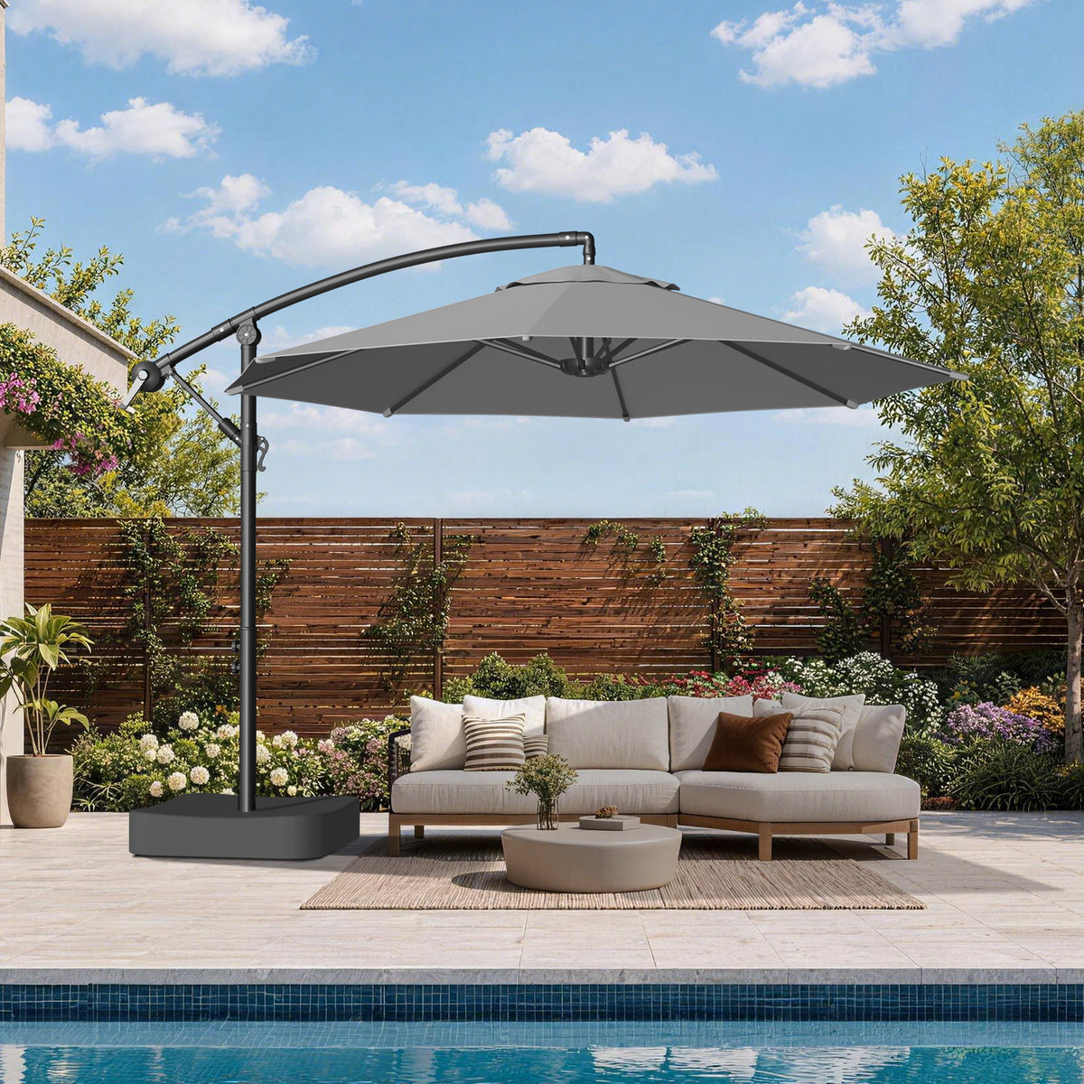 Patioslife Heavy Duty 10FT Cantilever Umbrella with Base – Premium Outdoor Shade for Patio, Backyard & Deck Living