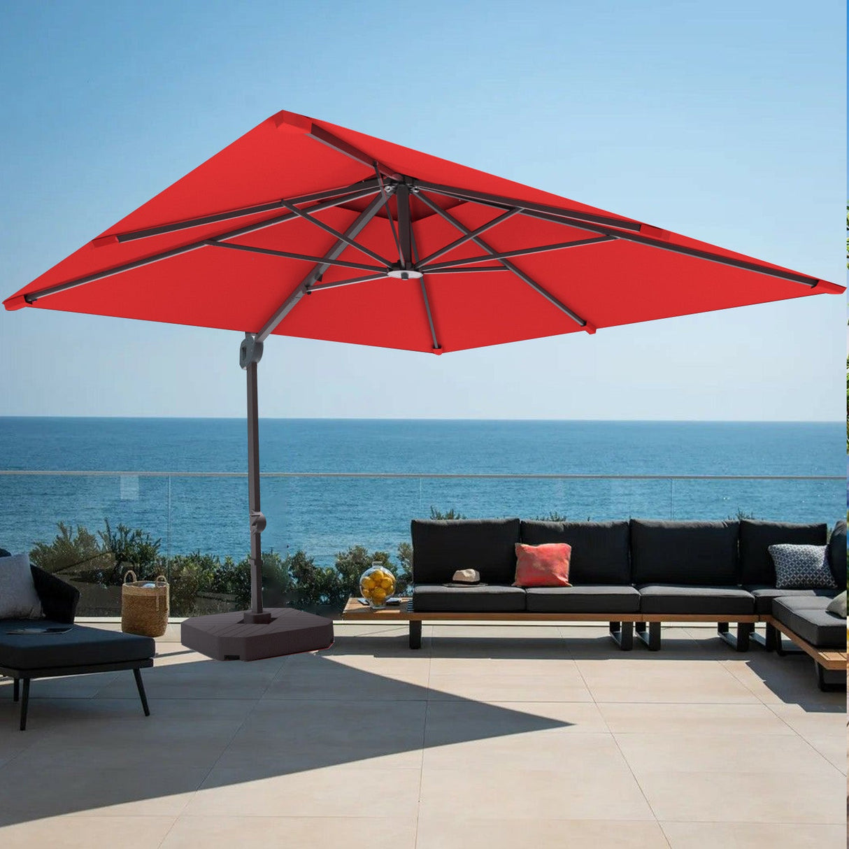Red Cantilever Patio Umbrella,patioslife,Poolside,Outdoor Leisure Area,Outdoor Kitchen or Dining Area,Garden Pathway,Rooftop Terrace,Sun Shading & Light Contro,Space Definition,base