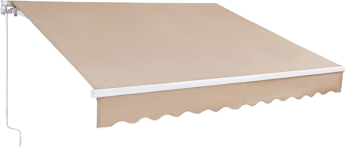 Patioslife Manual Retractable Awning – Outdoor Water-Resistant Polyester Sun Shade with Crank Handle for Patio, Balcony & Backyard