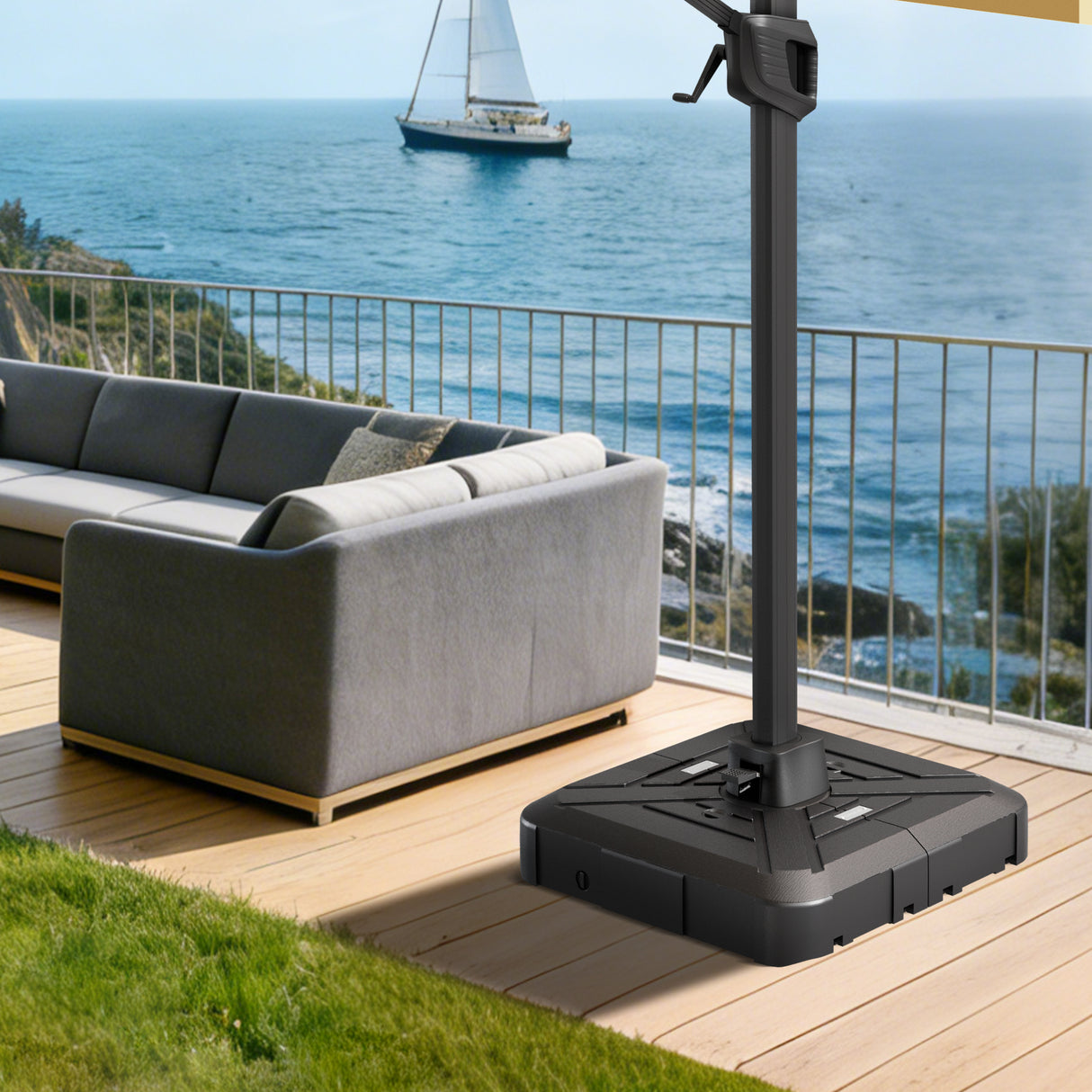 Patioslife Cantilever Umbrella Base with wheels 250–440lb for Aegis Series Umbrella, Heavy-Duty Outdoor Rolling Stand, Refillable HDPE Offset Weights with Wheels for Patio, Garden & Poolside Stability