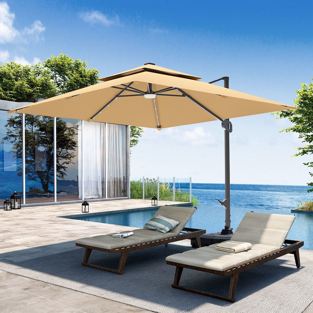 Patioslife Aegis Pro Cantilever Umbrella with LED Lights and Cover, Reinforced & Powder-Coated Aluminium Ribs and Pole — Perfect for Garden & Patio