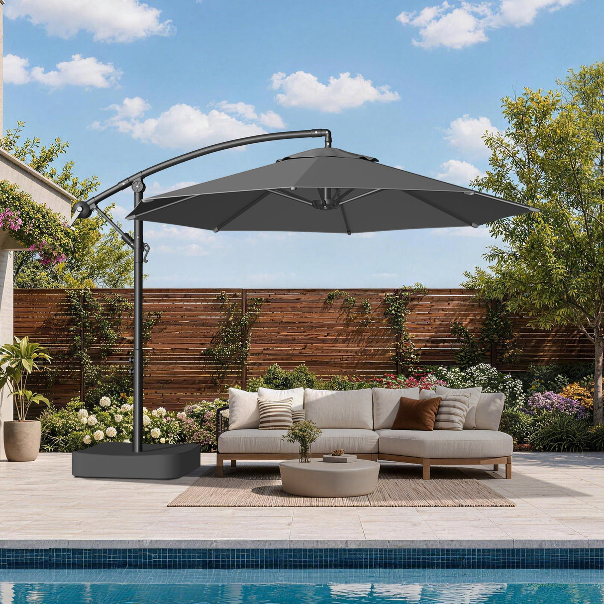 Patioslife Heavy Duty 10FT Cantilever Umbrella with Base – Premium Outdoor Shade for Patio, Backyard & Deck Living