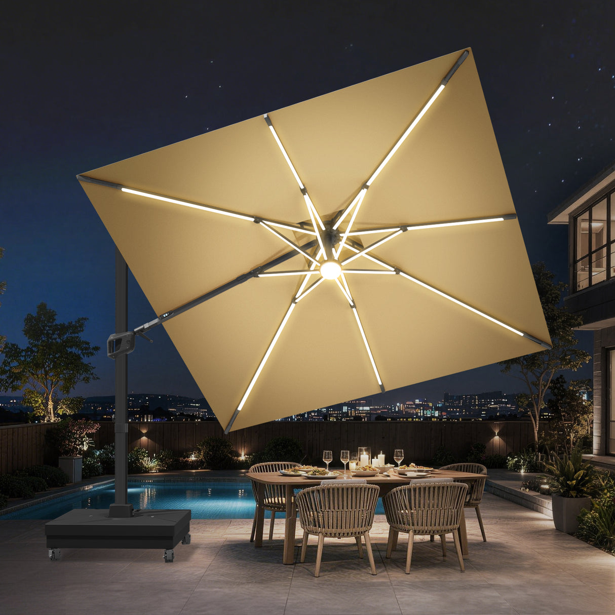Patioslife Aegis Signature Rotating Cantilever Patio Umbrella with Adjustable Tilt | Large Outdoor Shade Umbrella for Garden, Deck & Poolside, Includes Free Premium Cover