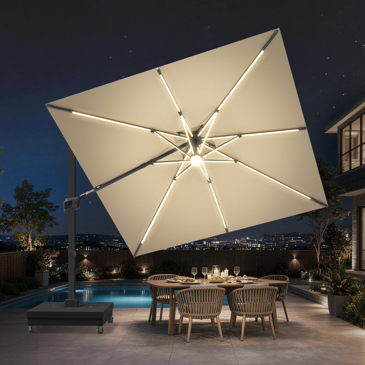 Patioslife Aegis Signature Rotating Cantilever Patio Umbrella with Adjustable Tilt | Large Outdoor Shade Umbrella for Garden, Deck & Poolside, Includes Free Premium Cover