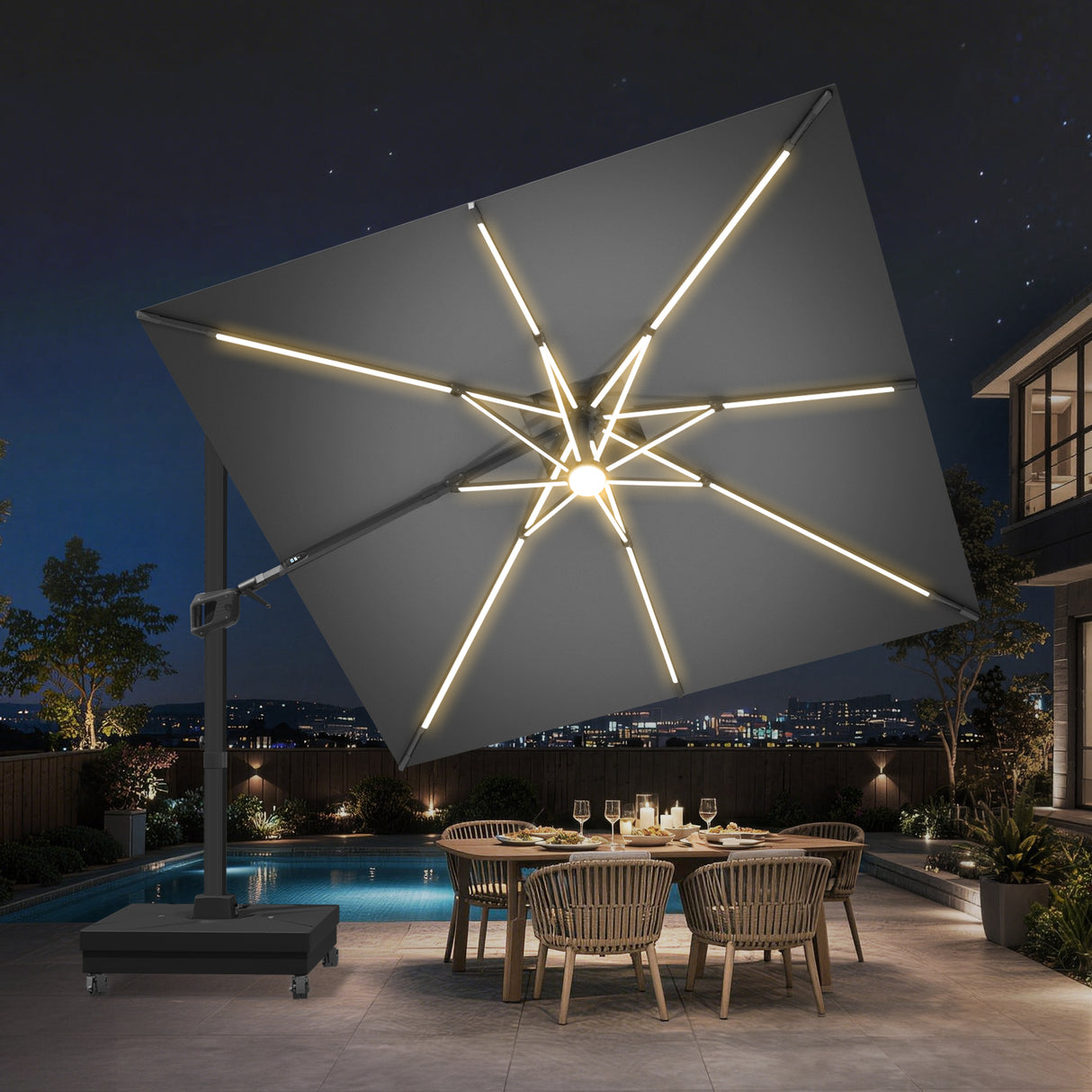 Patioslife Aegis Signature Rotating Cantilever Patio Umbrella with Adjustable Tilt | Large Outdoor Shade Umbrella for Garden, Deck & Poolside, Includes Free Premium Cover