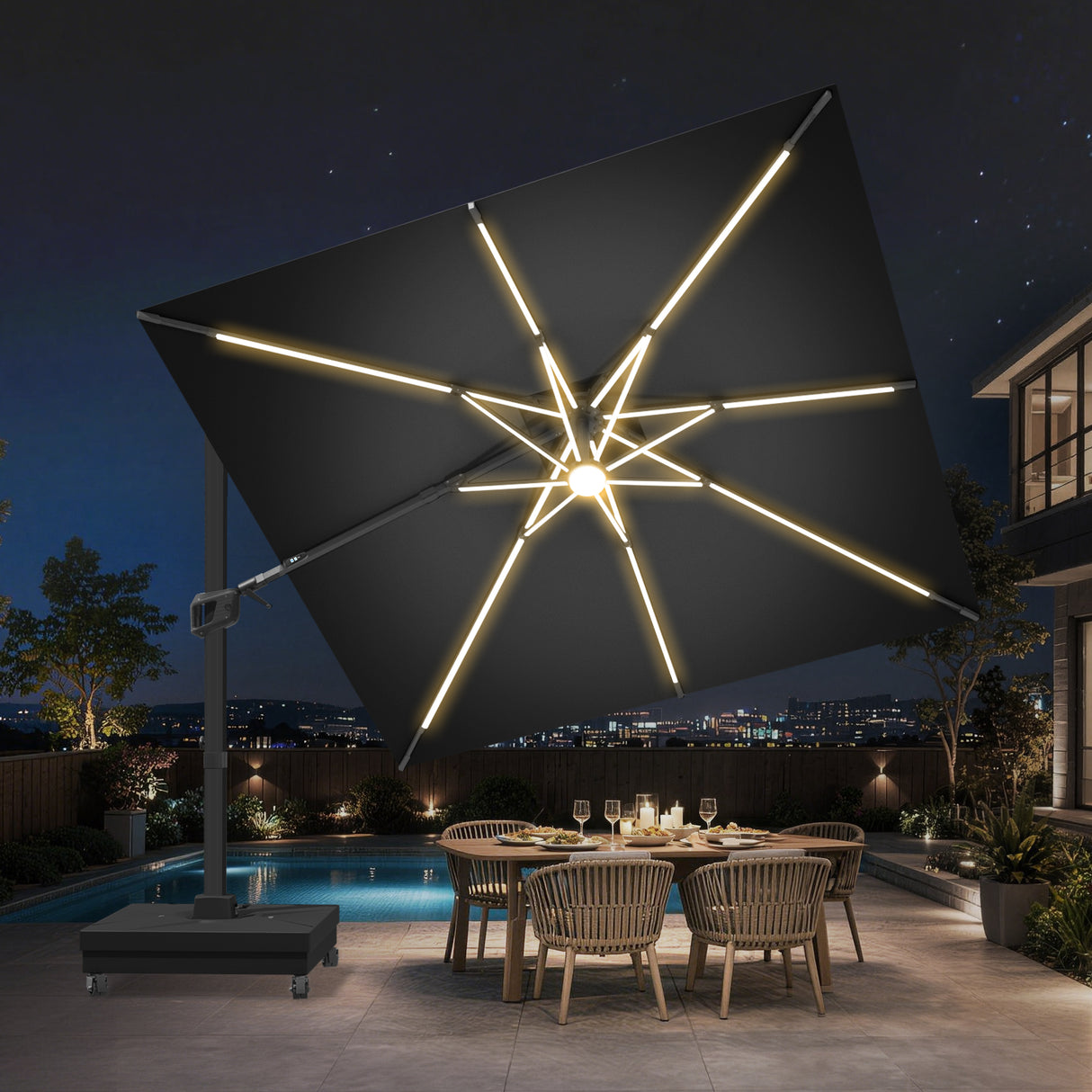 Patioslife Aegis Signature Rotating Cantilever Patio Umbrella with Adjustable Tilt | Large Outdoor Shade Umbrella for Garden, Deck & Poolside, Includes Free Premium Cover