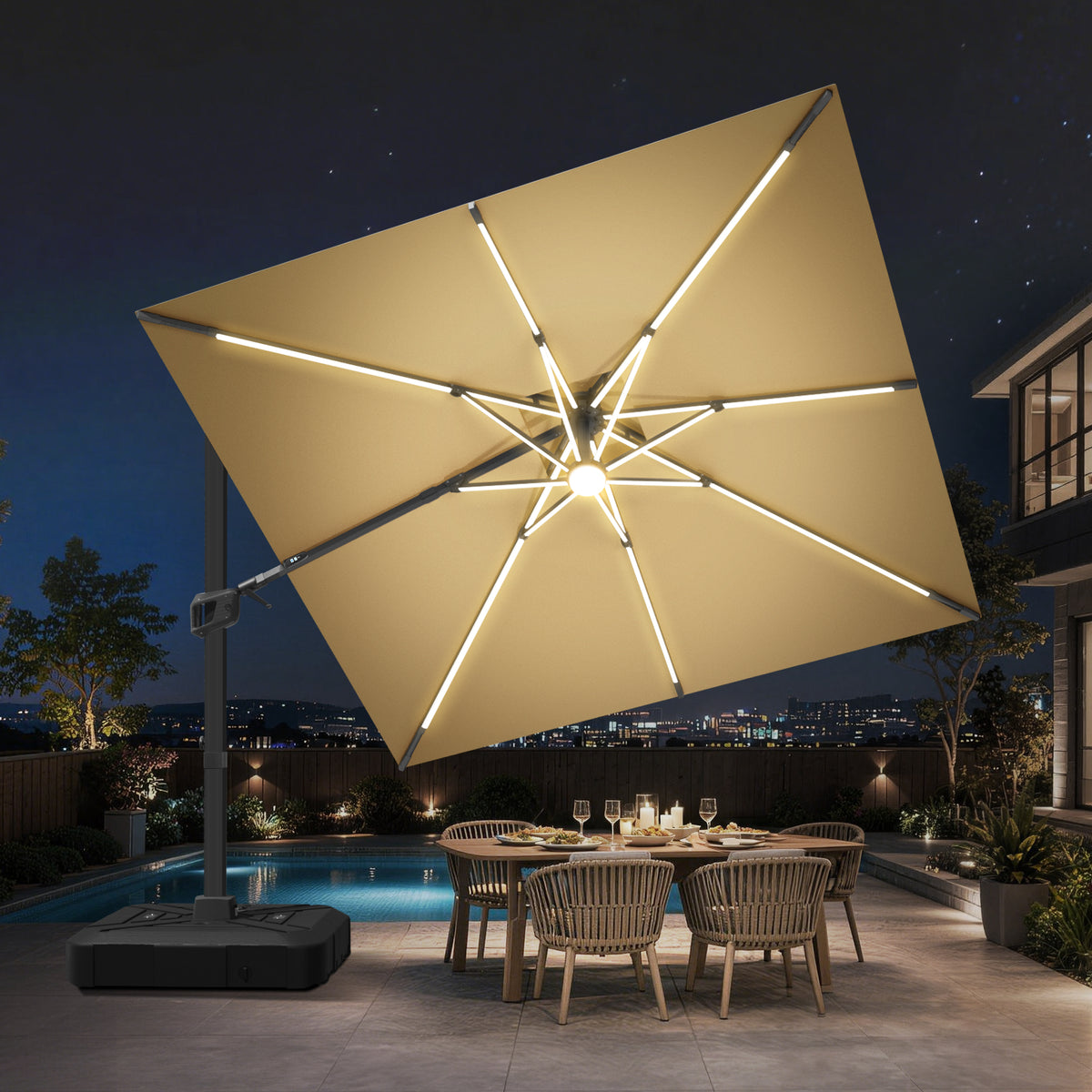 Patioslife Aegis Signature Rotating Cantilever Patio Umbrella with Adjustable Tilt | Large Outdoor Shade Umbrella for Garden, Deck & Poolside, Includes Free Premium Cover