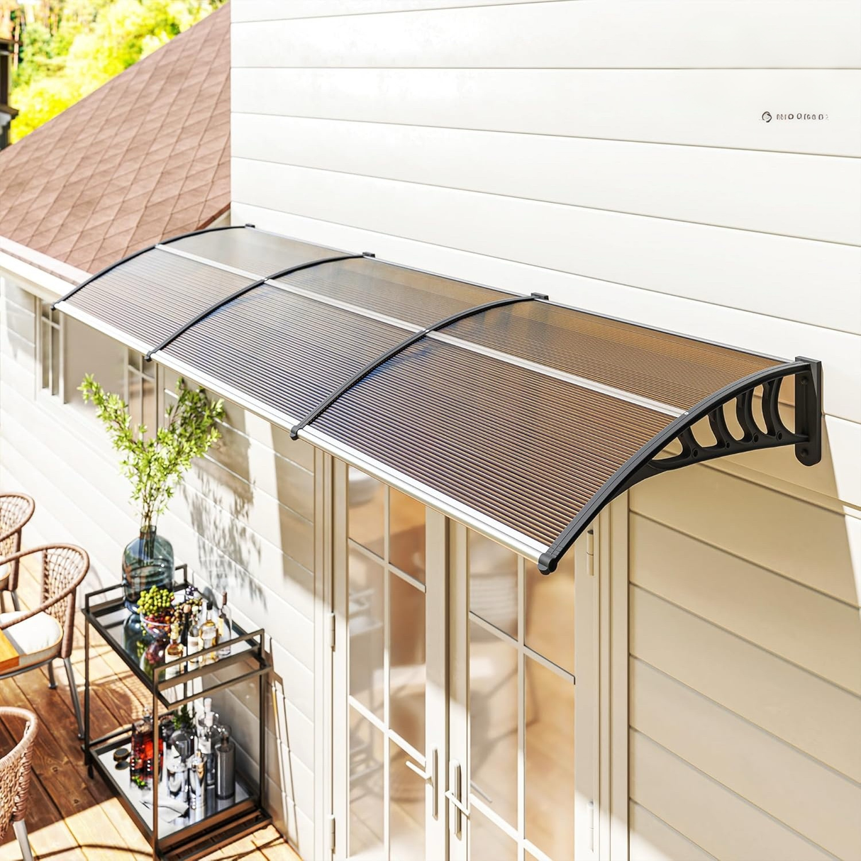 Patioslife Window & Door Awning Canopy – Clear Polycarbonate Outdoor Cover for Patio, Sun, Rain & Snow Protection