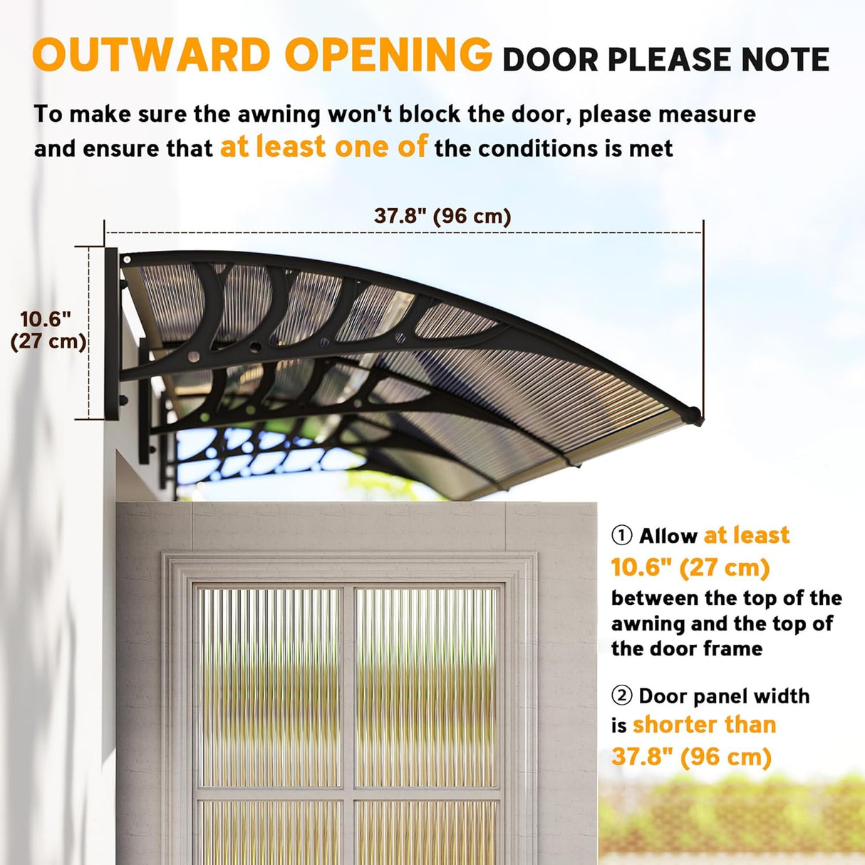 Patioslife Window & Door Awning Canopy – Clear Polycarbonate Outdoor Cover for Patio, Sun, Rain & Snow Protection