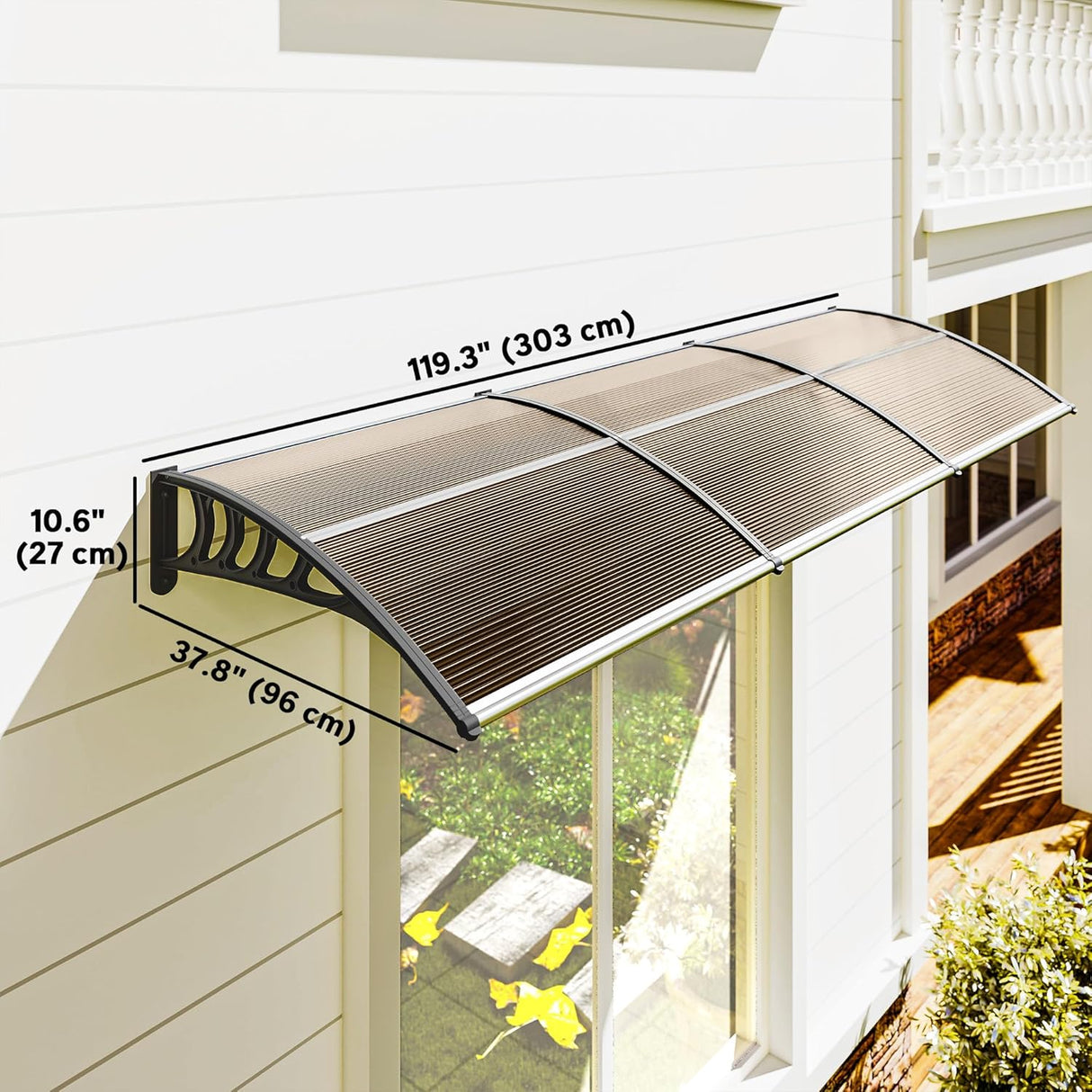 Patioslife Window & Door Awning Canopy – Clear Polycarbonate Outdoor Cover for Patio, Sun, Rain & Snow Protection