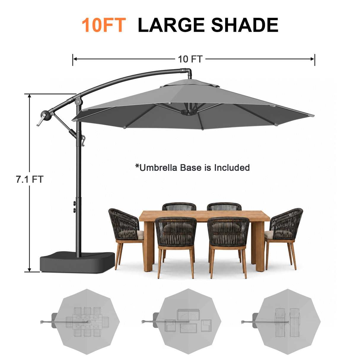 Patioslife Heavy Duty 10FT Cantilever Umbrella with Base – Premium Outdoor Shade for Patio, Backyard & Deck Living