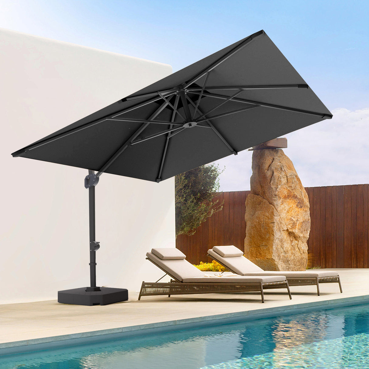 Patioslife Aegis Pro™ Cantilever Umbrella with Base & Protective Cover — Fibreglass Ribs & Powder-Coated Aluminium Pole for Garden & Patio