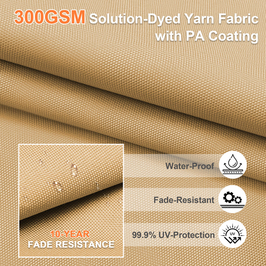 Patioslife Aegis Premium 300GSM solution-dyed canopy fabric with PA coating, waterproof finish, fade resistance and UV protection