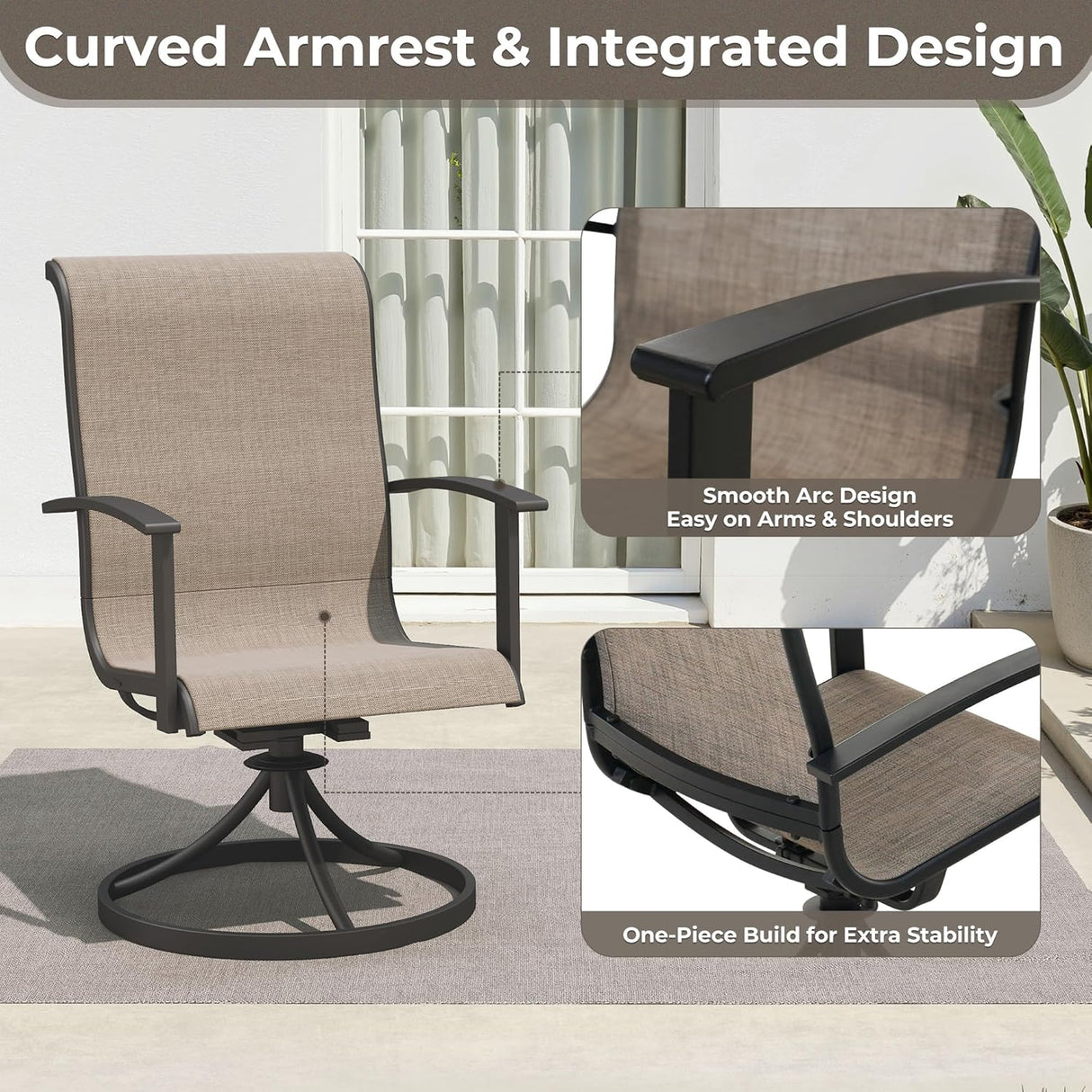 Outdoor Swivel Rocking Patio Dining Chairs Set of 2 – Textilene Patio Rockers with Sturdy Metal Frame for Garden, Deck, or Backyard