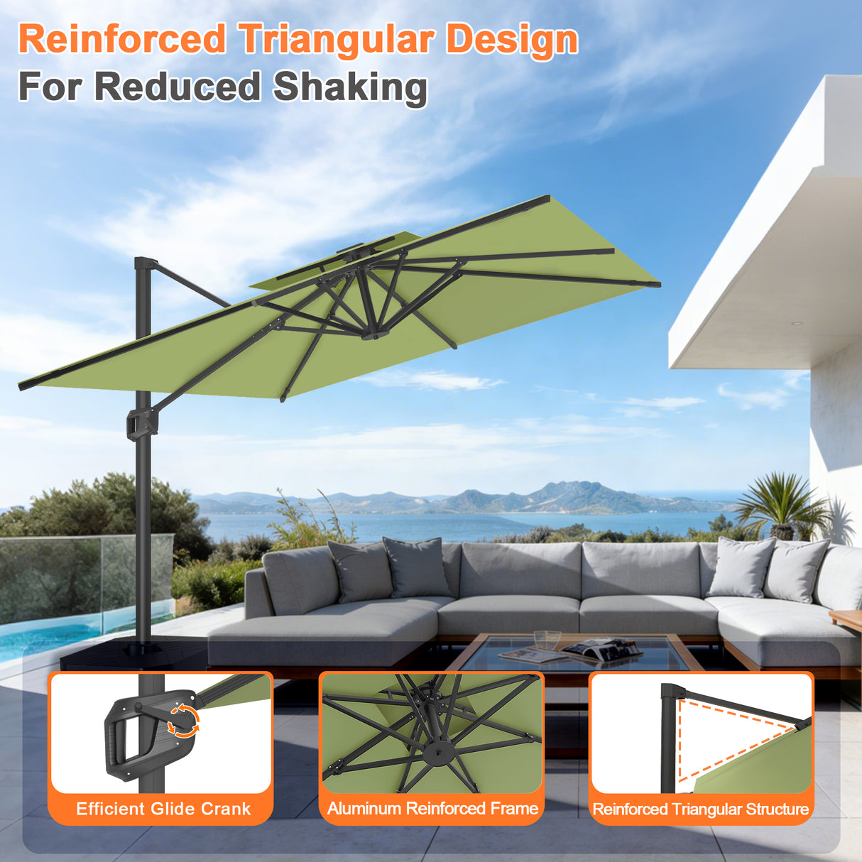 Patioslife Aegis Pro Cantilever Umbrella, Reinforced & Powder-Coated Aluminium Ribs and Pole for Garden & Patio